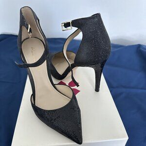 Black Glitter Stiletto Pumps / Heels with Ankle Strap